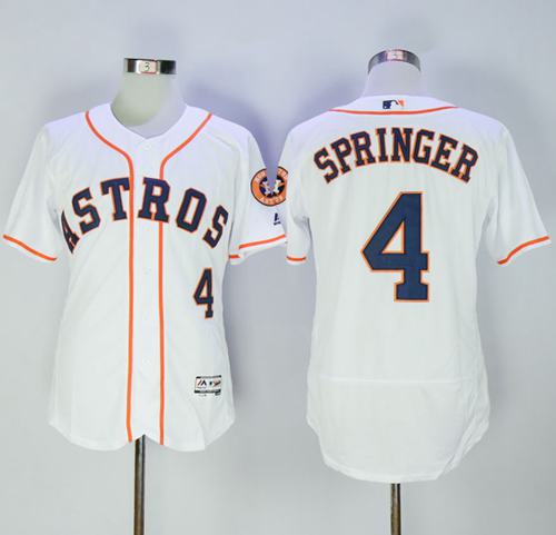 Astros #4 George Springer White Flexbase Authentic Collection Stitched MLB Jersey - Click Image to Close